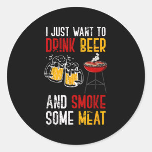 Funny Barbecue Chef Smoked Meat Beer Drinking Gift Classic Round Sticker