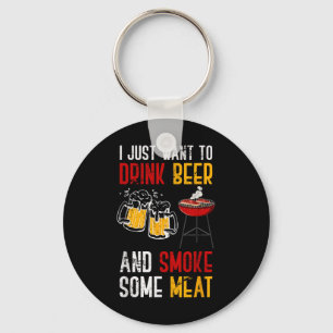 Funny Barbecue Chef Smoked Meat Beer Drinking Gift Key Ring