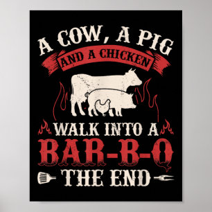 Funny Barbecue Cow Pig Chicken Graphic Meat Smokin Poster