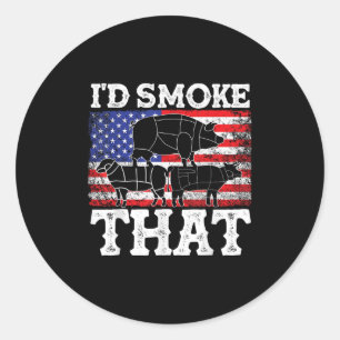 Funny Barbecue Id Smoke That Patriotic Grillmaster Classic Round Sticker