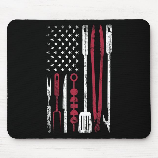 Funny Barbecue Smoke Us Flag July 4th Of Bbq Tools Mouse Pad (Front)