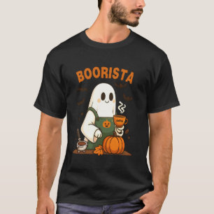Funny Barista Halloween Ghost Boorista Coffee Spoo T-Shirt
