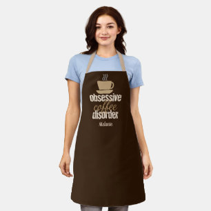 Funny Barista Obsessive Coffee Disorder Monogram Apron
