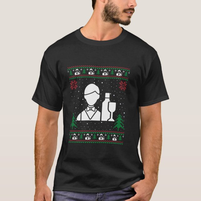 Funny Bartender Santa Hat Ugly Christmas Sweater L (Front)