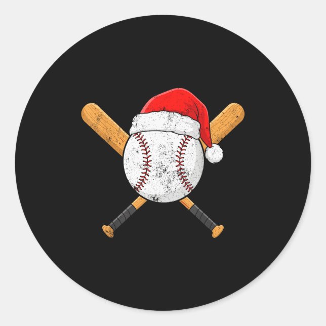 Funny Baseball Ball Santa Hat Xmas Pajamas Players Classic Round Sticker (Front)