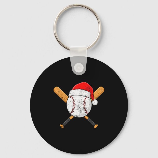 Funny Baseball Ball Santa Hat Xmas Pajamas Players Key Ring (Front)
