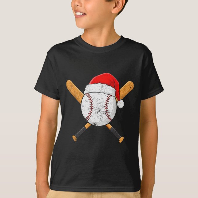 Funny Baseball Ball Santa Hat Xmas Pajamas Players T-Shirt (Front)