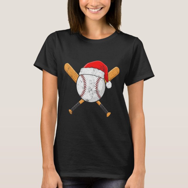 Funny Baseball Ball Santa Hat Xmas Pajamas Players T-Shirt (Front)