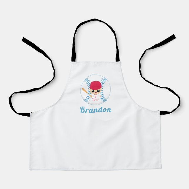 Funny Baseball Boy Player Softball Ball Cute Name  Apron (Front)