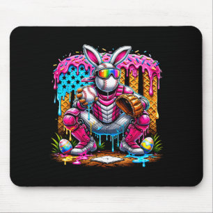 Funny Baseball Bunny Catcher Easter Sports Rainbow Mouse Pad