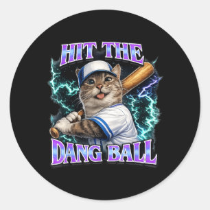 Funny Baseball Cat Mum Hit The Dang Ball Retro Classic Round Sticker