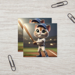 Funny Baseball Cat, Square Business Card