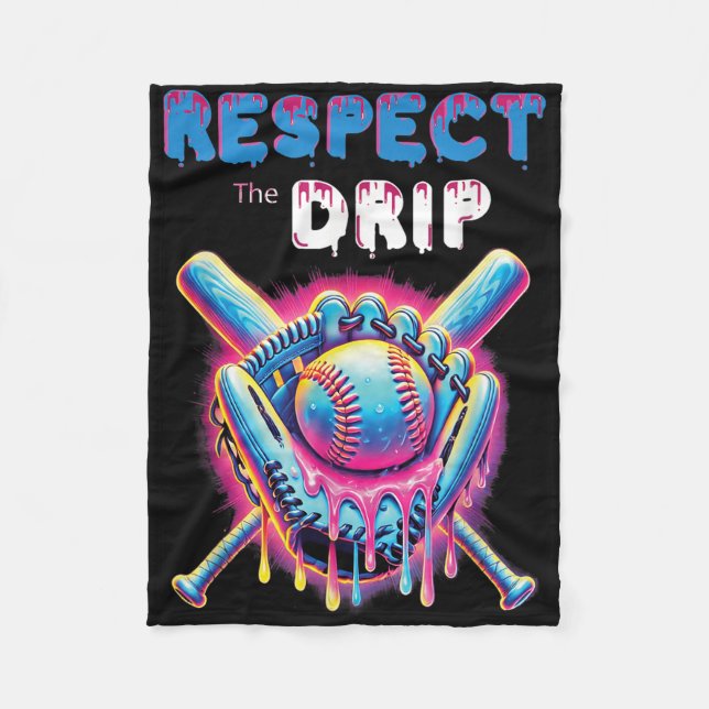 Funny Baseball Drip Ice Cream Dripping Respect The Fleece Blanket (Front)