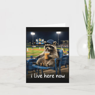 Funny Baseball Fan Racoon Drinking Iced Coffee Card
