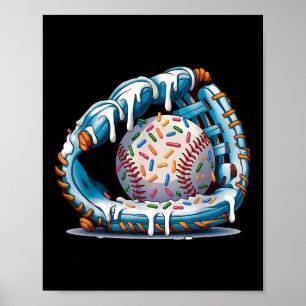 Funny Baseball Glove Drip Ice Cream Players Kids B Poster