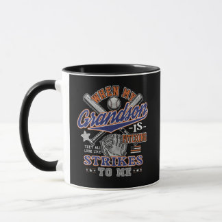 Funny Baseball Grandma Grandpa Grandson Pitching Mug