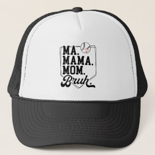 Funny Baseball Mom Bruh with Team Name and Number Trucker Hat