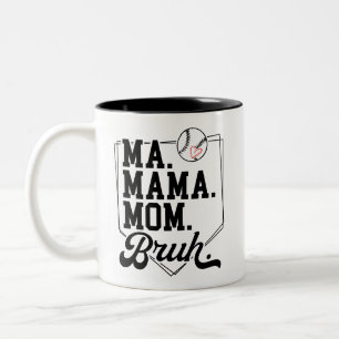 Funny Baseball Mom Bruh with Team Name and Number Two-Tone Coffee Mug