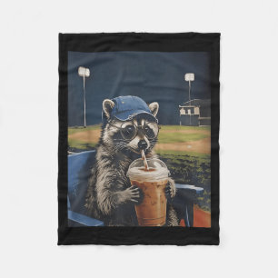 Funny Baseball Racoon Drinking Ice Coffee Live Fleece Blanket