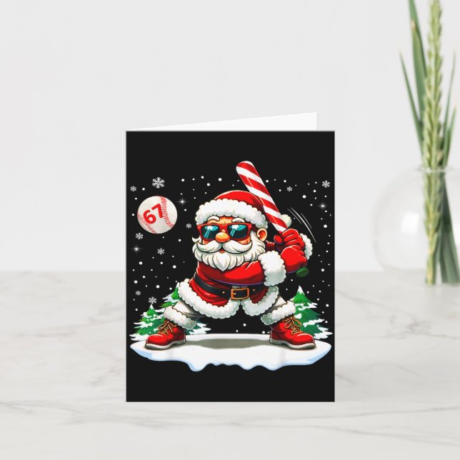Funny Baseball Santa 67 Christmas Xmas Pajamas Boy Card (Front)
