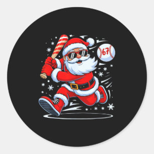 Funny Baseball Santa 67 Christmas Xmas Pajamas Boy Classic Round Sticker