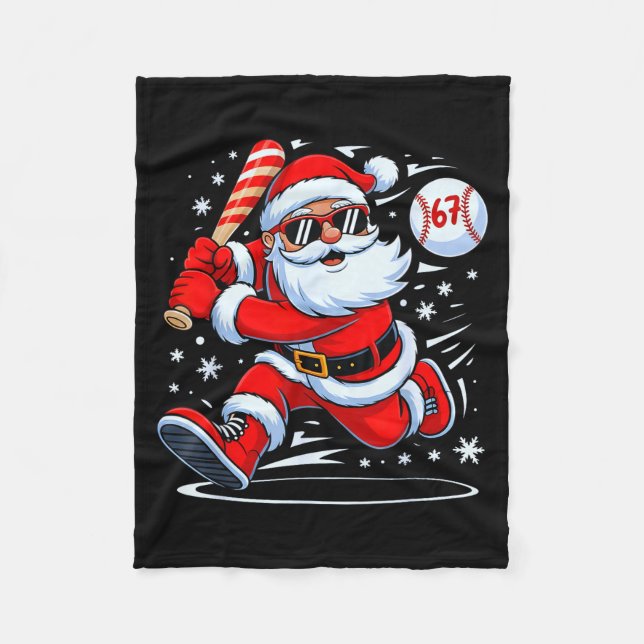 Funny Baseball Santa 67 Christmas Xmas Pajamas Boy Fleece Blanket (Front)