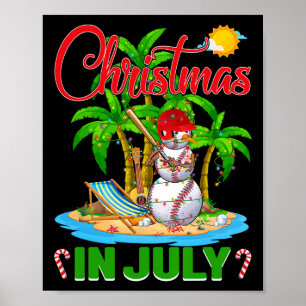 Funny Baseball Santa Hat Hawaiian Christmas In Jul Poster