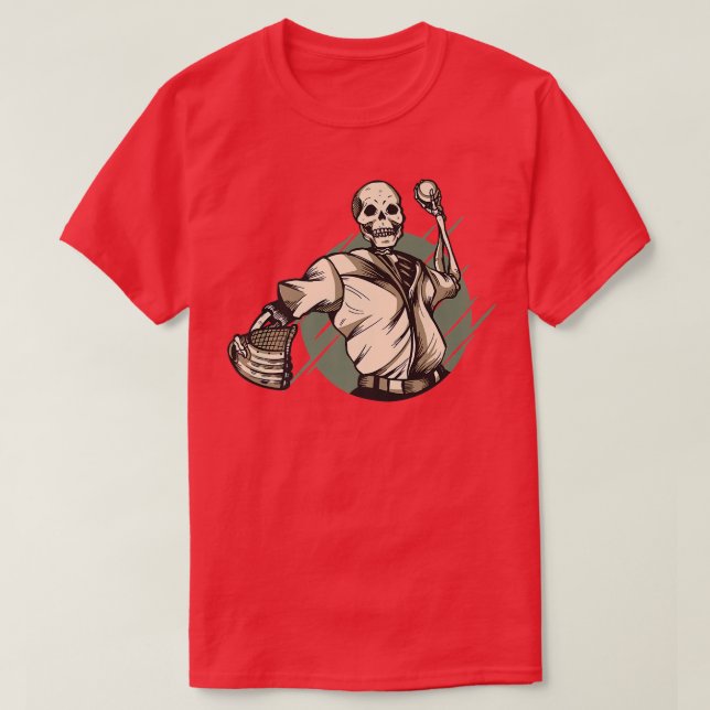 Funny Baseball Skeleton Halloween Skeleton Playing T-Shirt (Design Front)