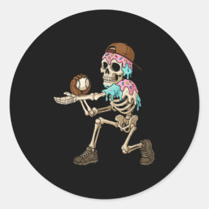 Funny Baseball Skeleton Ice Cream Drip Baseball Bo Classic Round Sticker