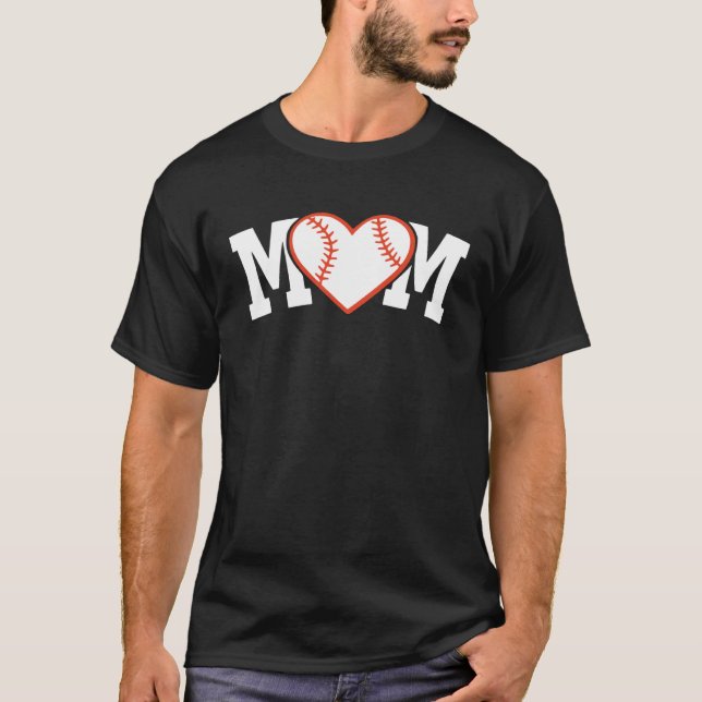 Funny Baseball Softball Ball Mom Heart Love T-Shirt (Front)
