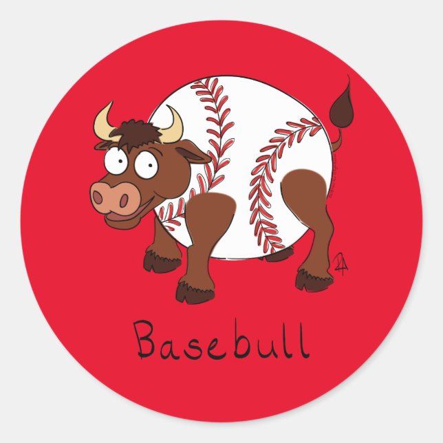 Funny Baseball sports Kids Cartoon Animal Classic Round Sticker (Front)