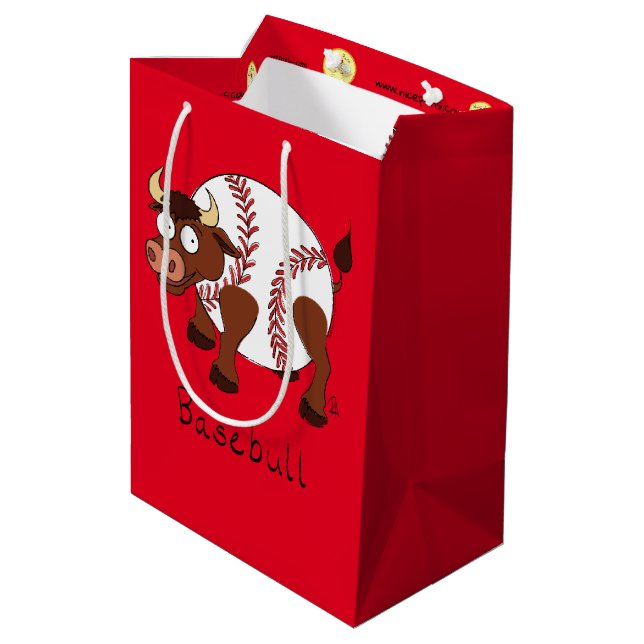 Funny Baseball sports Kids Cartoon Animal Medium Gift Bag (Back Angled)