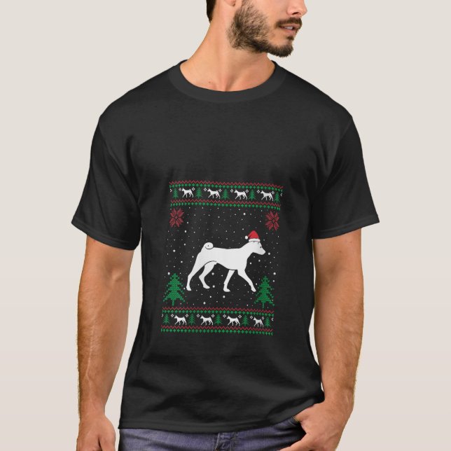 Funny Basenji Dog Lovers Santa Hat Ugly Christmas  T-Shirt (Front)