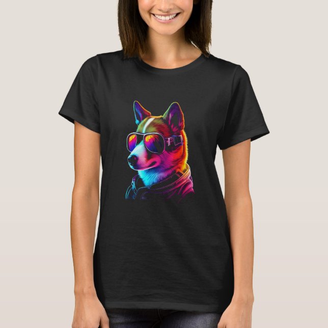 Funny BasenjiDog owner Vaporwave Notorious DJ T-Shirt (Front)