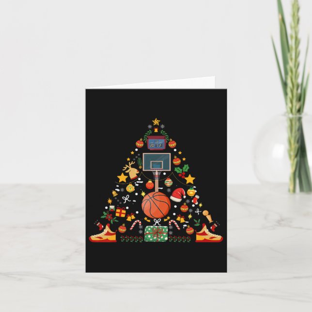 Funny Basketball Ball Hoop Christmas Tree Merry Xm Card (Front)