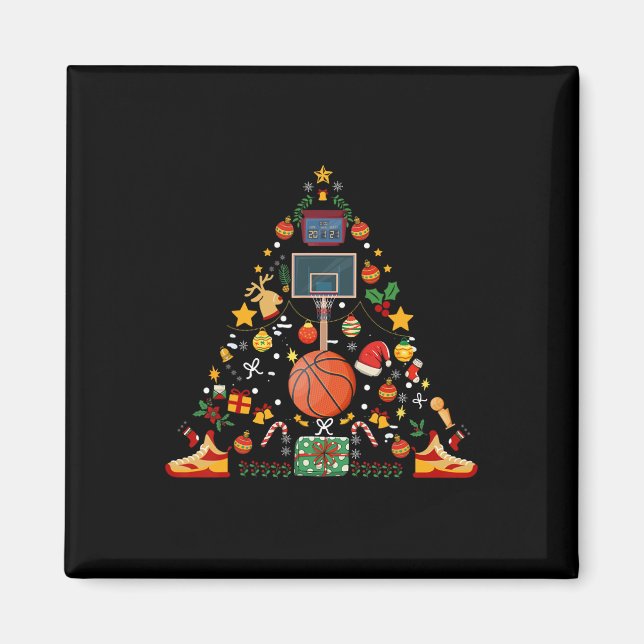 Funny Basketball Ball Hoop Christmas Tree Merry Xm Magnet (Front)