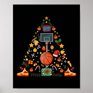 Funny Basketball Ball Hoop Christmas Tree Merry Xm Poster