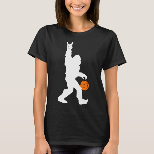 Funny Basketball Bigfoot Rock On Hoops Basketball  T-Shirt (Front)