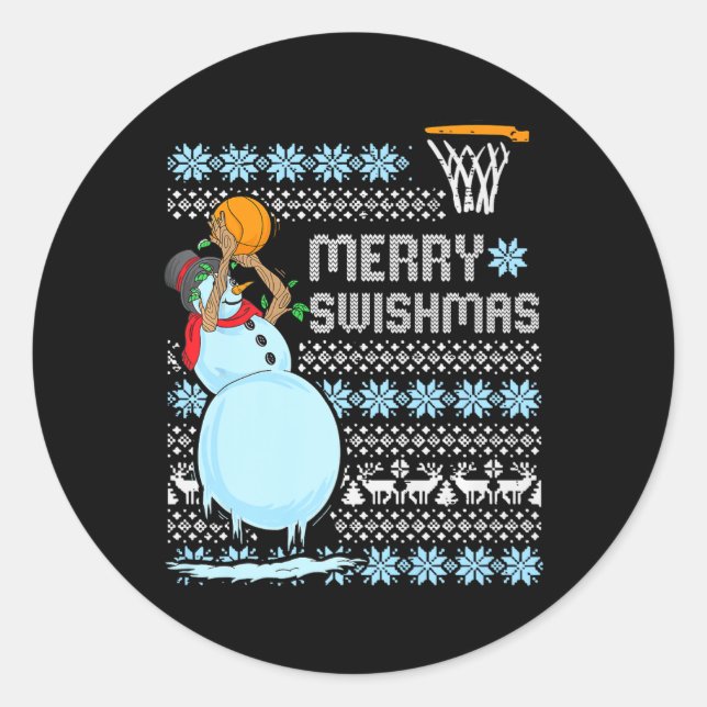 Funny Basketball Christmas Quote Merry Swishmas Ma Classic Round Sticker (Front)