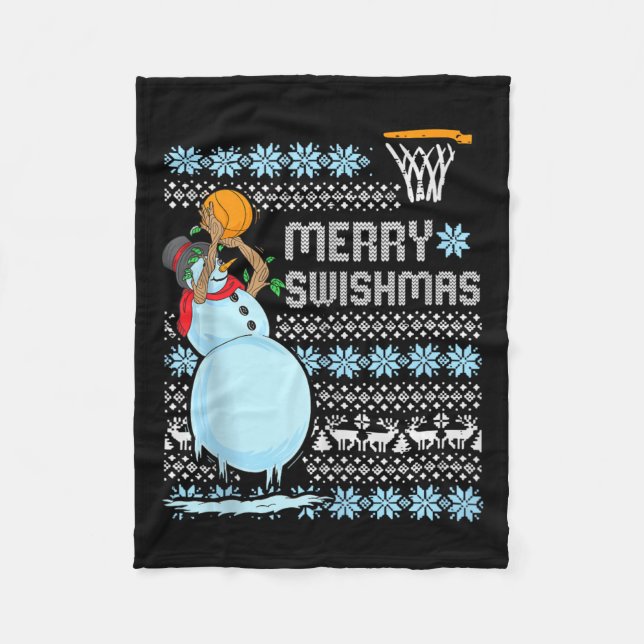 Funny Basketball Christmas Quote Merry Swishmas Ma Fleece Blanket (Front)