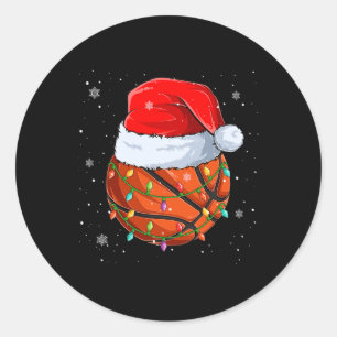 Funny Basketball Christmas Santa Hat Xmas Lights Classic Round Sticker