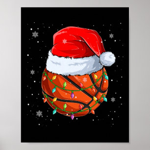 Funny Basketball Christmas Santa Hat Xmas Lights  Poster