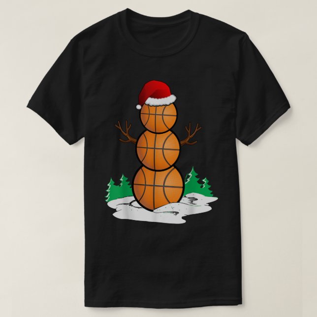 Funny Basketball Christmas Snowman T-Shirt (Design Front)