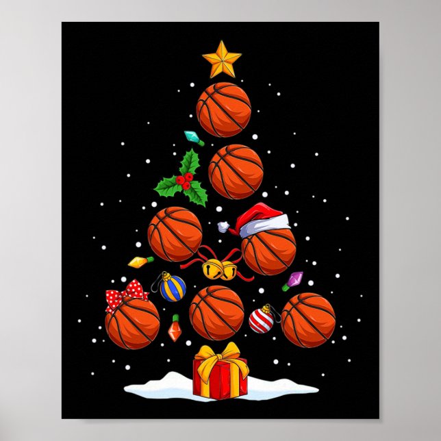 Funny Basketball Christmas Tree Lights Xmas For Me Poster (Front)