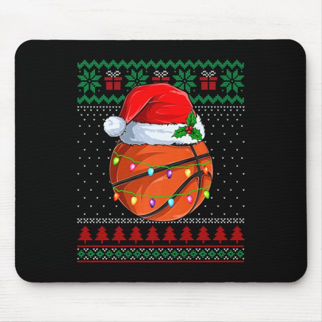 Funny Basketball Christmas Ugly Sweater Santa Hat  Mouse Pad (Front)