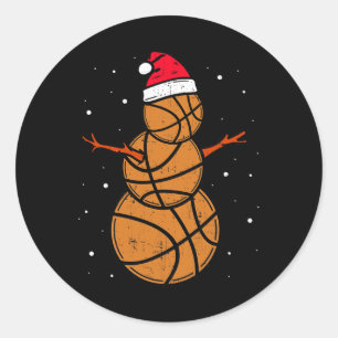 Funny Basketball For Boys Girls Christmas Snowman  Classic Round Sticker