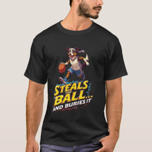 Funny Basketball Gift for Australian Shepherd Dog T-Shirt