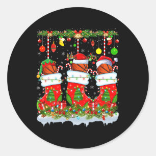 Funny Basketball In Xmas Socks Lights Basketball C Classic Round Sticker