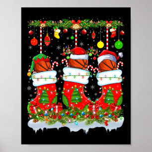 Funny Basketball In Xmas Socks Lights Basketball C Poster