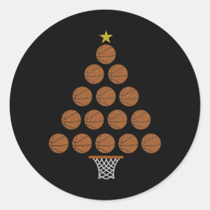 Funny Basketball Lover Christmas Tree Hoops Theme Classic Round Sticker